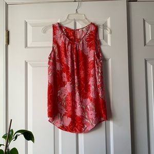 Pink floral sleeveless blouse, size S